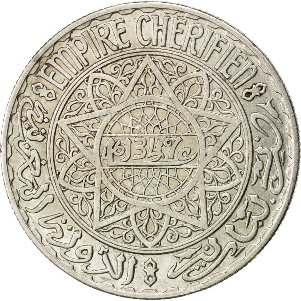 MOROCCO, 20 Francs, 1928, Paris, KM #39, AU(50-53), Silver, 35, 19.86