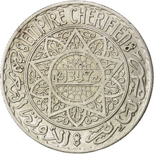 MOROCCO, 20 Francs, 1928, Paris, KM #39, AU(50-53), Silver, 35, 19.86