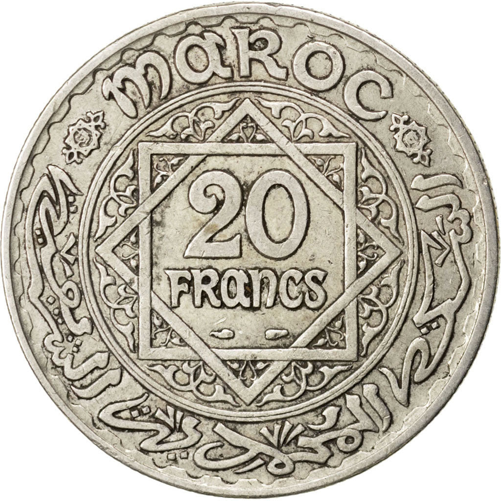 MOROCCO, 20 Francs, 1933, Paris, KM #39, EF(40-45), Silver, 35, 19.83