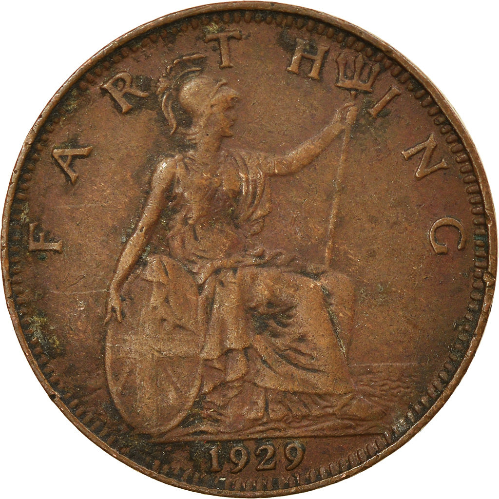 Moneda, Gran Bretaña, George V, Farthing, 1929, BC+, Bronce, KM:825