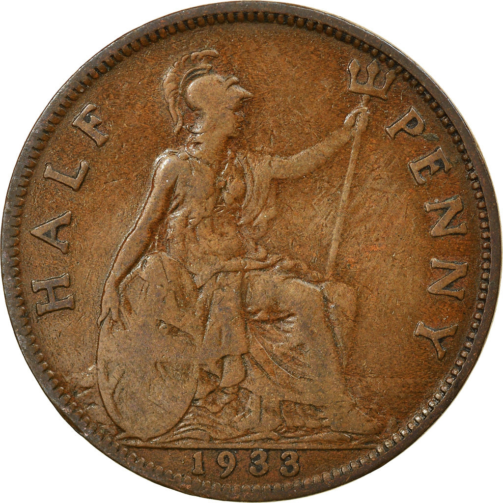 Coin, Great Britain, George V, 1/2 Penny, 1933, VF(30-35), Bronze, KM:837