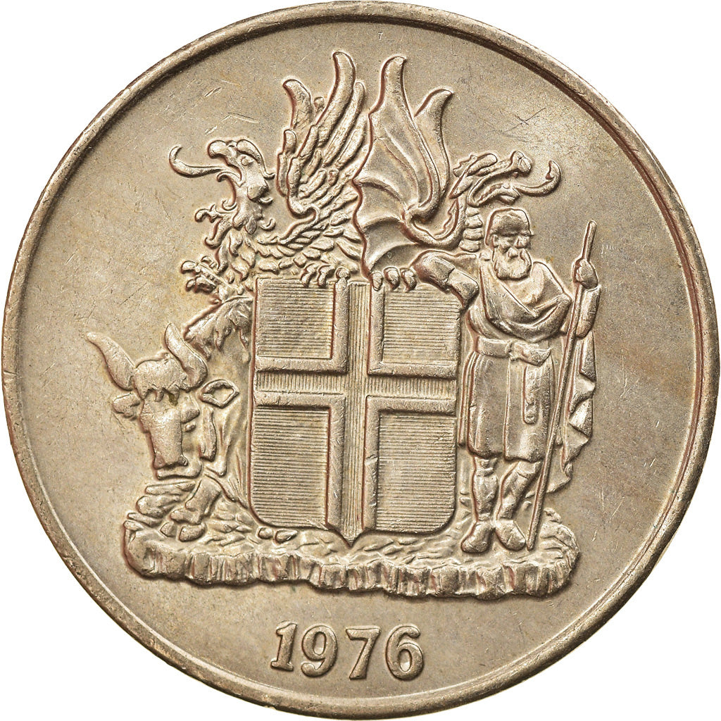 Coin, Iceland, 10 Kronur, 1976, AU(55-58), Copper-nickel, KM:15
