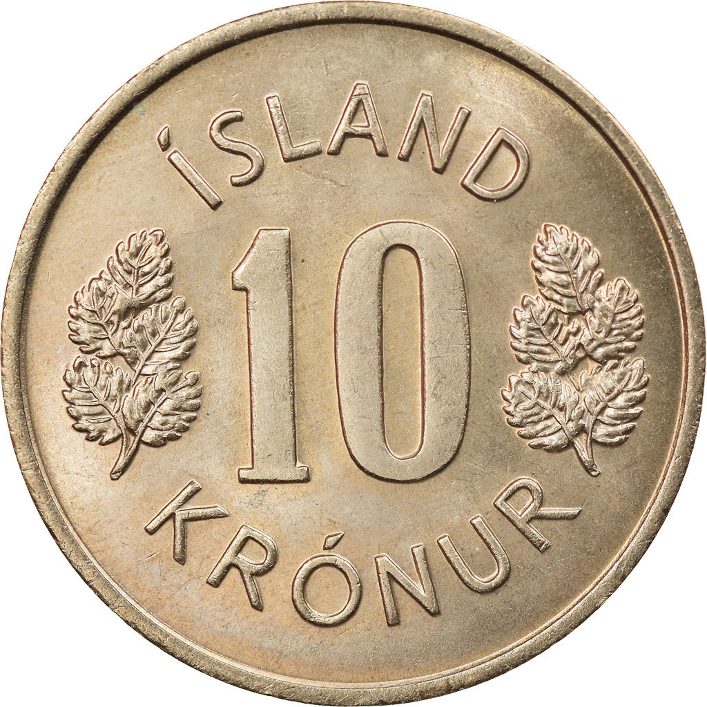 Coin, Iceland, 10 Kronur, 1976, AU(55-58), Copper-nickel, KM:15