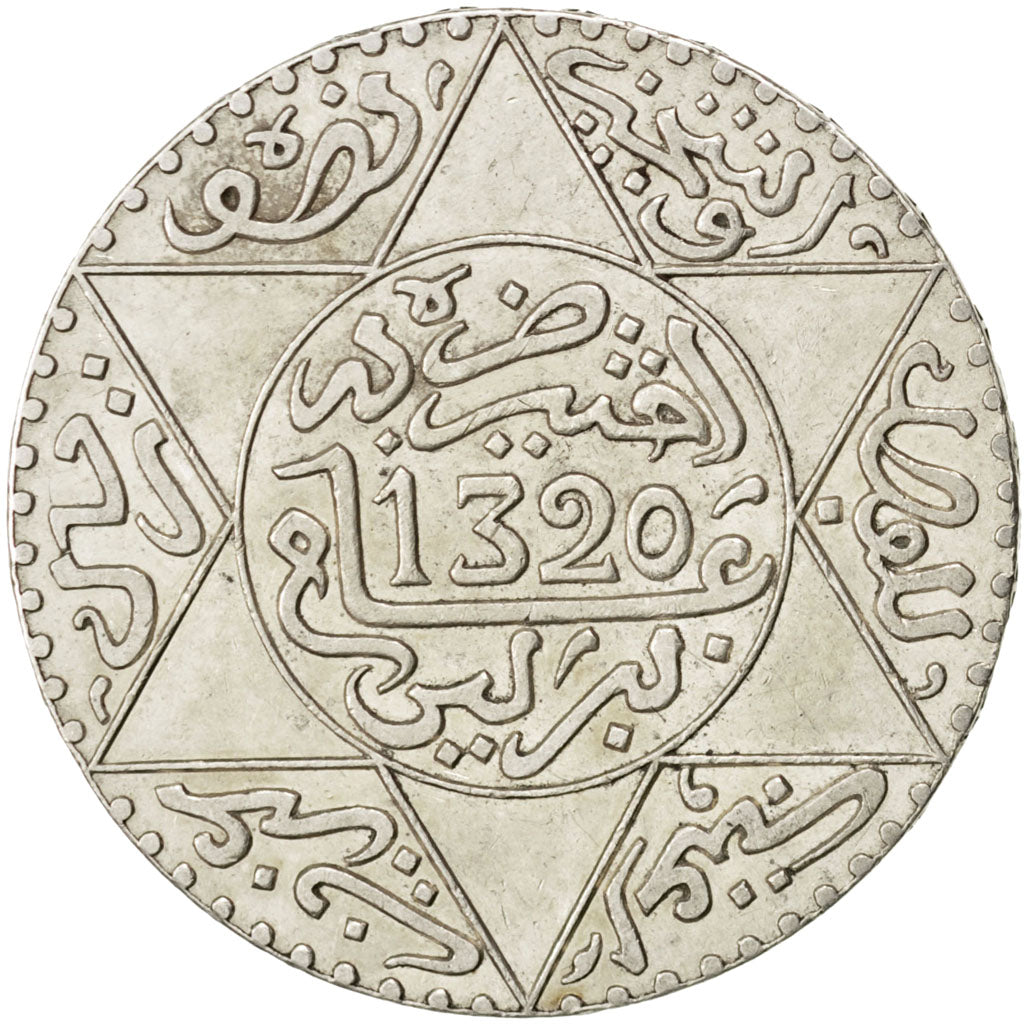 Coin, Morocco, 'Abd al-Aziz, 1/2 Rial, 5 Dirhams, 1902, Berlin, AU(50-53)