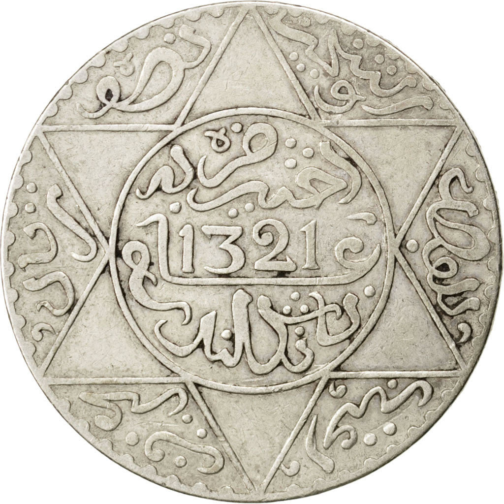 Marocco, 'Abd al-Aziz, 1/2 Rial, 5 Dirhams, 1903, BB, Argento, KM:21.2