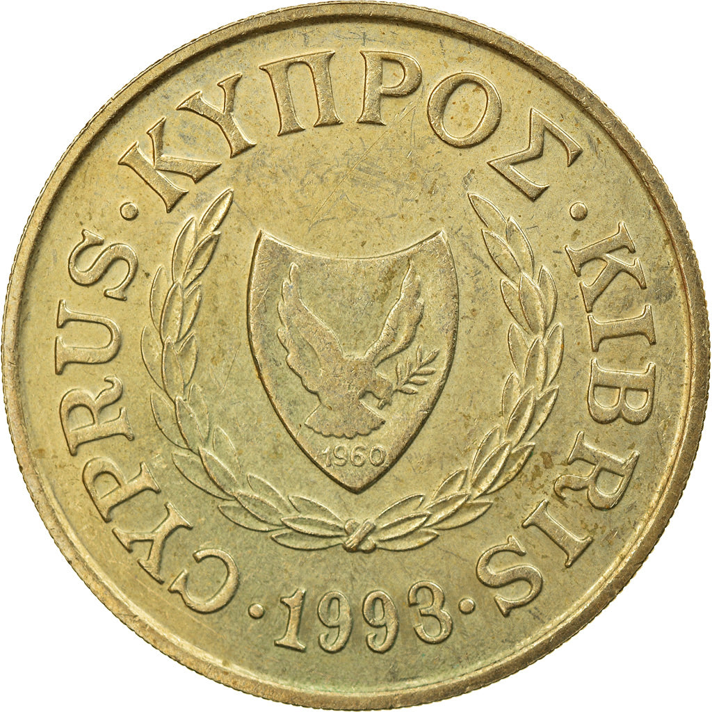 Moneda, Chipre, 20 Cents, 1993, MBC, Níquel - latón, KM:62.2