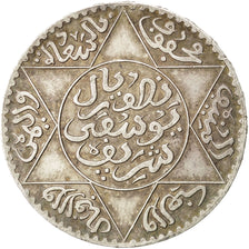 MOROCCO, 1/2 Rial, 5 Dirhams, 1917, bi-Bariz, KM #32, AU(55-58), Silver, 12.37