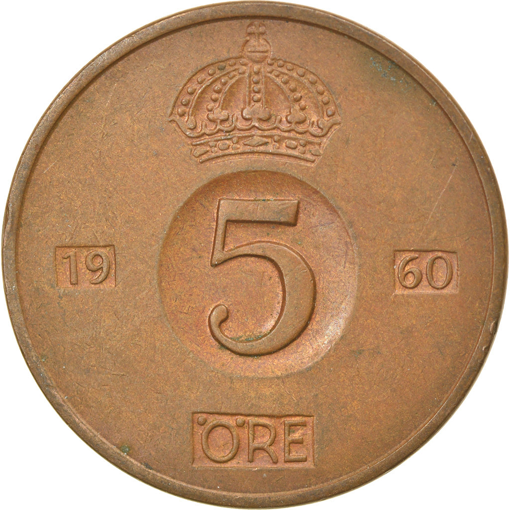 Münze, Schweden, Gustaf VI, 5 Öre, 1960, SS, Bronze, KM:822