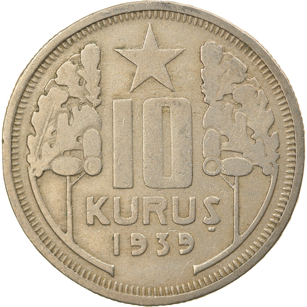 Coin, Turkey, 10 Kurus, 1939, EF(40-45), Copper-nickel, KM:863