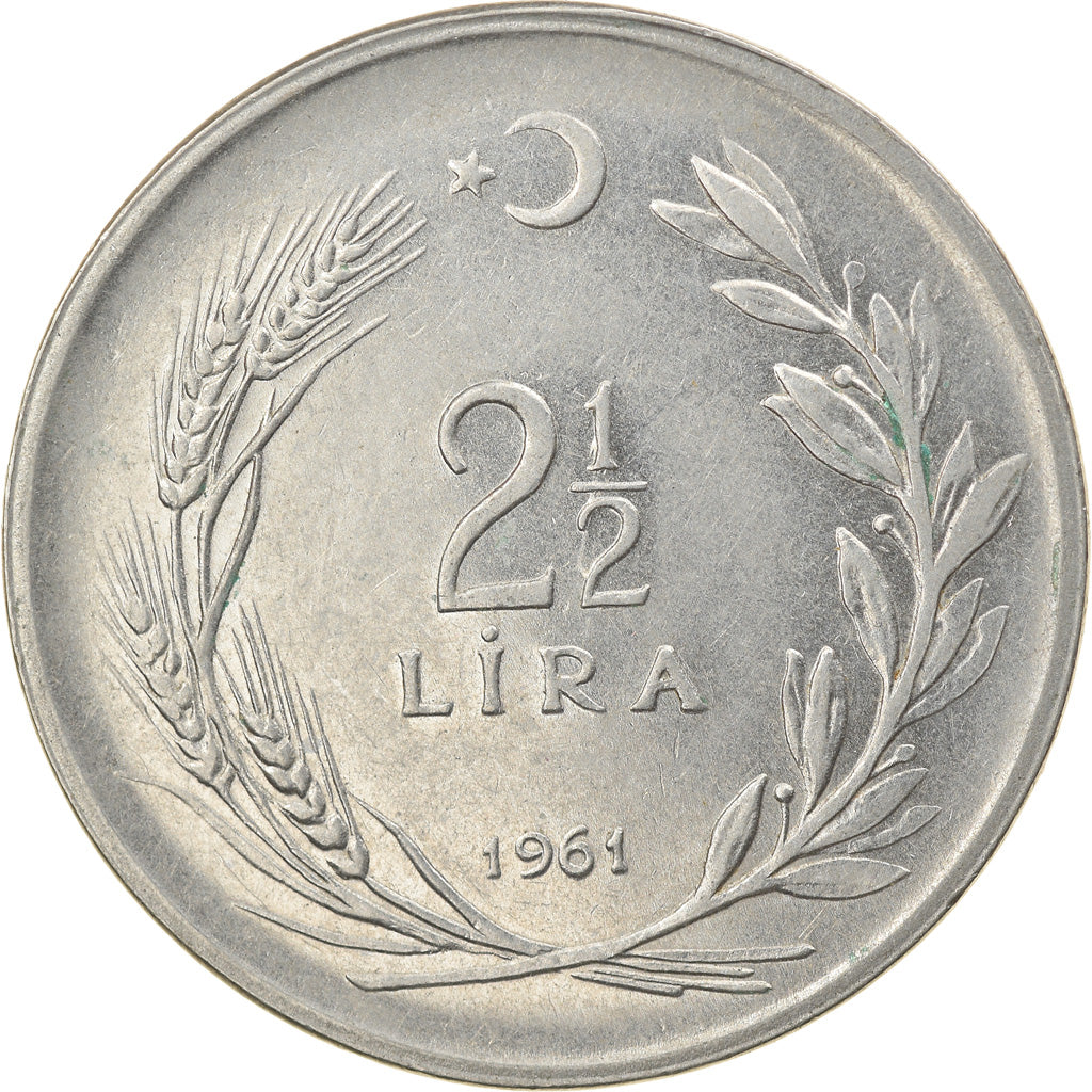 Moneta, Turchia, 2-1/2 Lira, 1961, BB, Acciaio inossidabile, KM:893.1