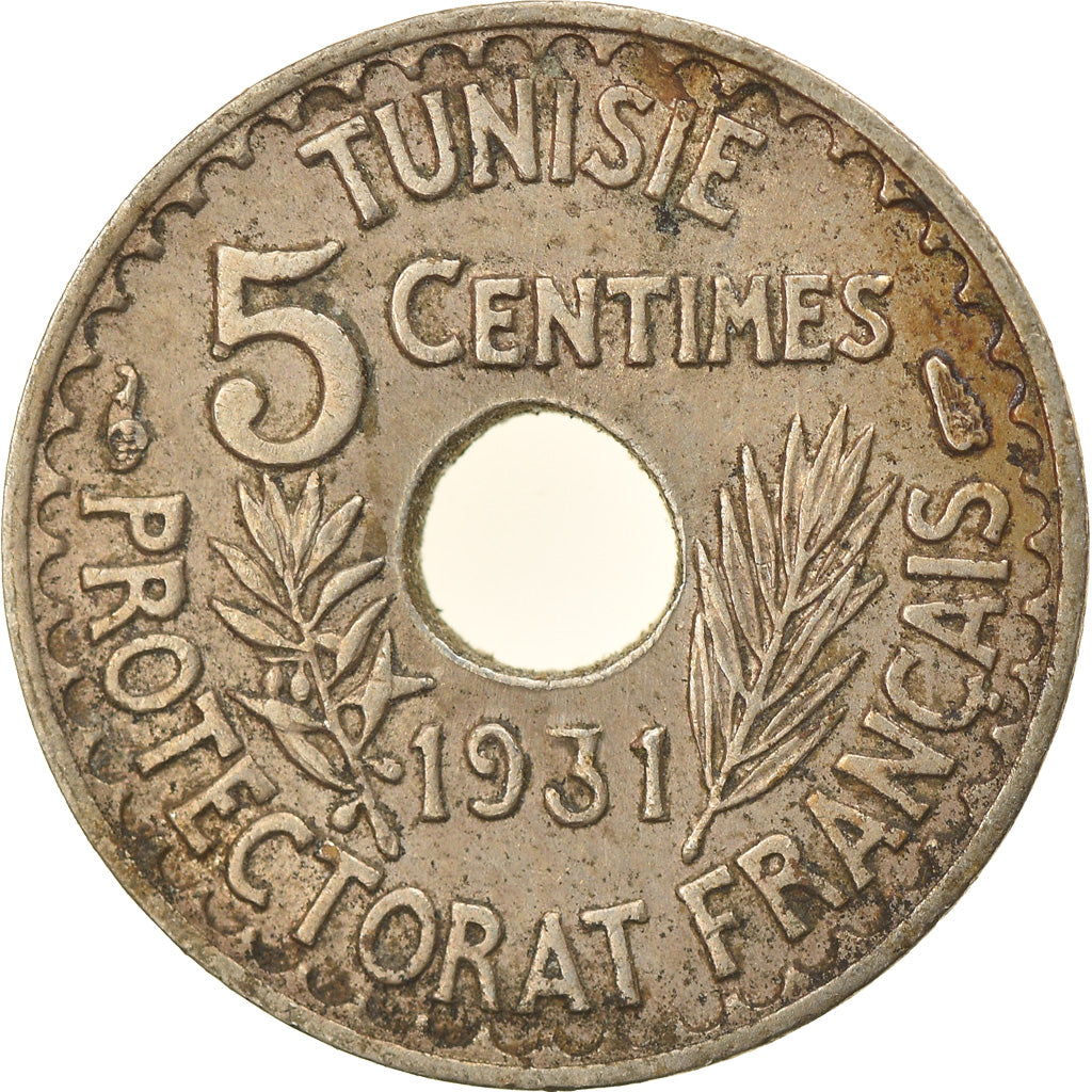 Coin, Tunisia, Ahmad Pasha Bey, 5 Centimes, 1931, Paris, EF(40-45)