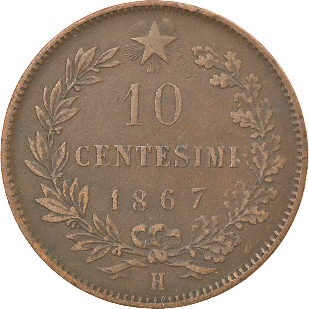 Moneda, Italia, Vittorio Emanuele II, 10 Centesimi, 1867, Birmingham, BC+