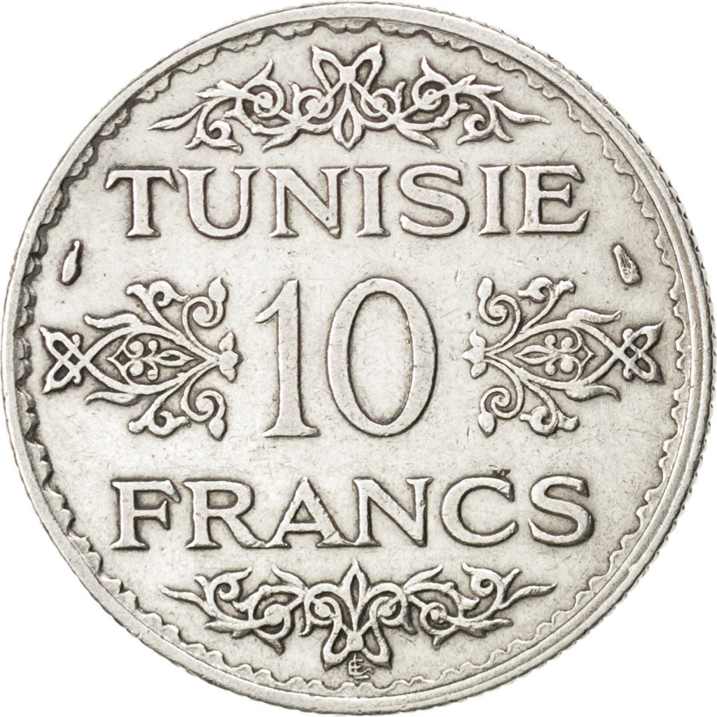 Coin, Tunisia, Ahmad Pasha Bey, 10 Francs, 1934, Paris, EF(40-45), Silver