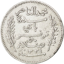 Coin, Tunisia, Muhammad al-Nasir Bey, 50 Centimes, 1916, Paris, EF(40-45)