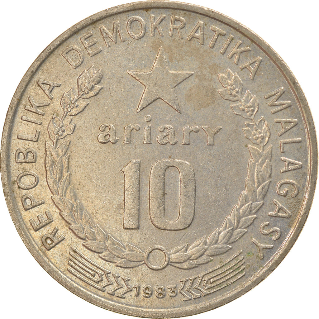 Coin, Madagascar, 10 Ariary, 1983, EF(40-45), Copper-nickel, KM:13b
