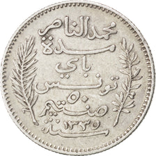 Tunisia, Muhammad al-Nasir Bey, 50 Centimes, 1916, Paris, BB, Argento, KM:237