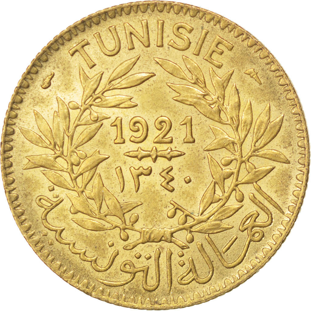 Coin, Tunisia, Anonymous, 2 Francs, 1921, AU(55-58), Aluminum-Bronze, KM:248