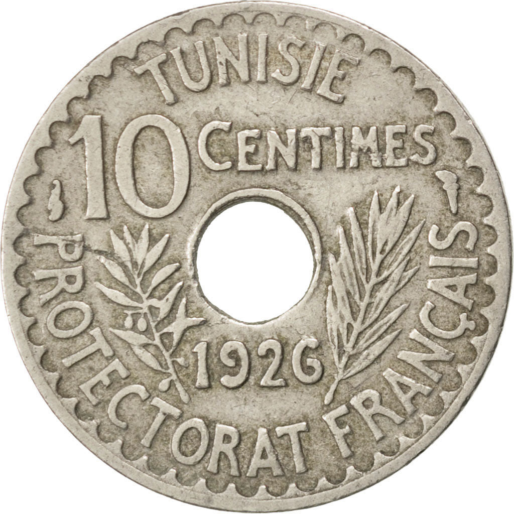 TUNISIA, 10 Centimes, 1926, Paris, KM #254, EF(40-45), Nickel-Bronze, 3.76