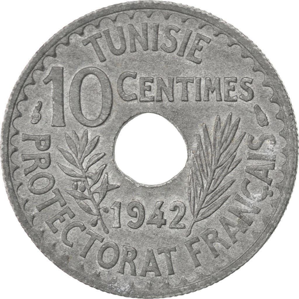 Coin, Tunisia, Ahmad Pasha Bey, 10 Centimes, 1942, Paris, AU(55-58), Zinc