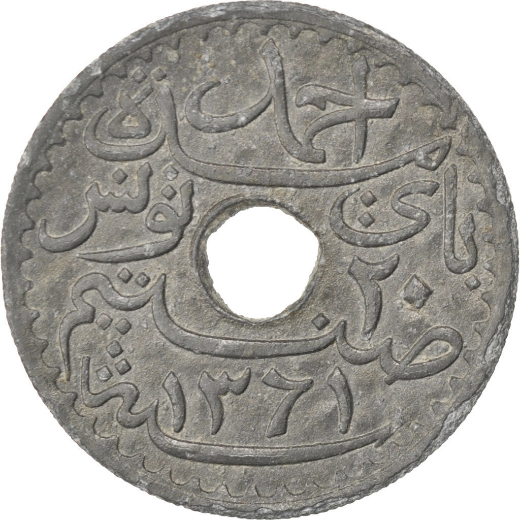 Coin, Tunisia, Ahmad Pasha Bey, 20 Centimes, 1942, Paris, EF(40-45), Zinc