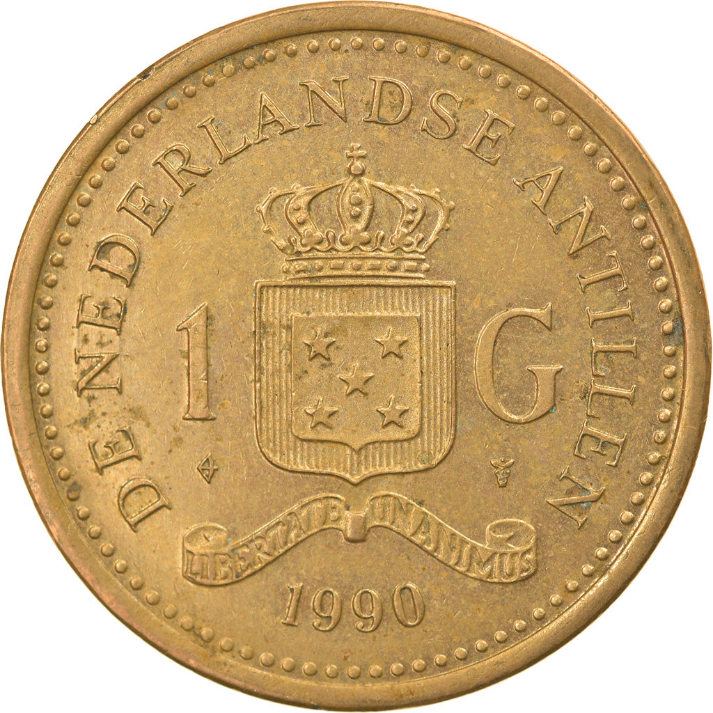 Moneda, Antillas holandesas, Beatrix, Gulden, 1990, MBC, Aureate Steel, KM:37