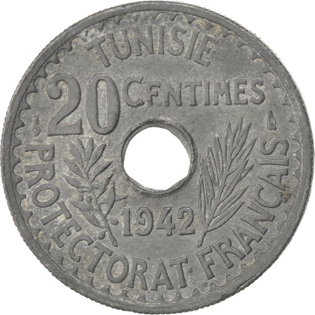 Monnaie, Tunisie, Ahmad Pasha Bey, 20 Centimes, 1942, Paris, TTB, Zinc, KM:268