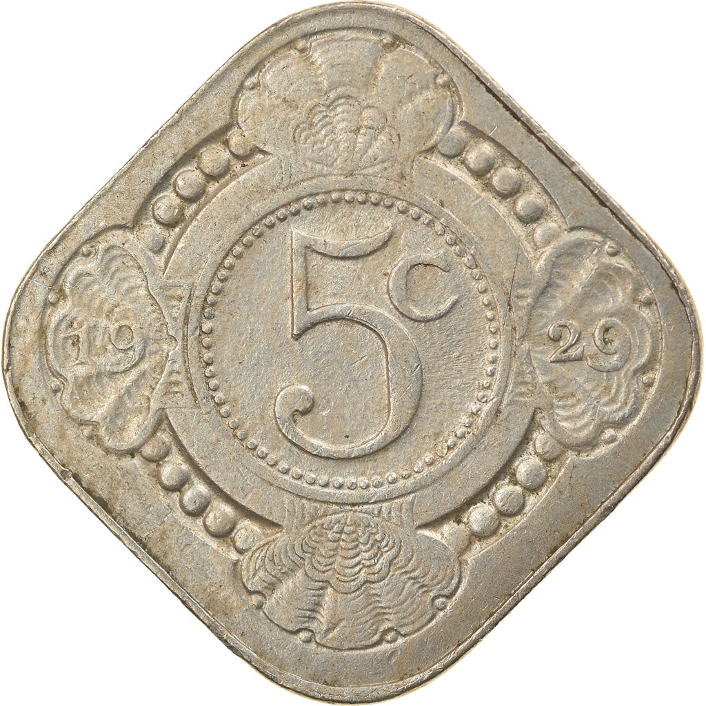 Coin, Netherlands, Wilhelmina I, 5 Cents, 1929, EF(40-45), Copper-nickel, KM:153