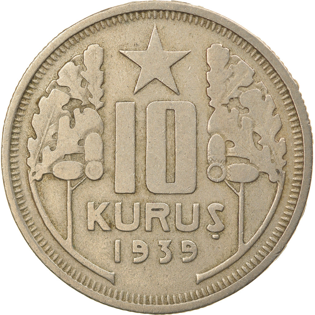 Coin, Turkey, 10 Kurus, 1939, EF(40-45), Copper-nickel, KM:863
