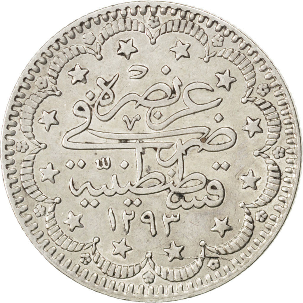 Turchia, Abdul Hamid II, 5 Kurush, 1906, Qustantiniyah, BB+, Argento, KM:737