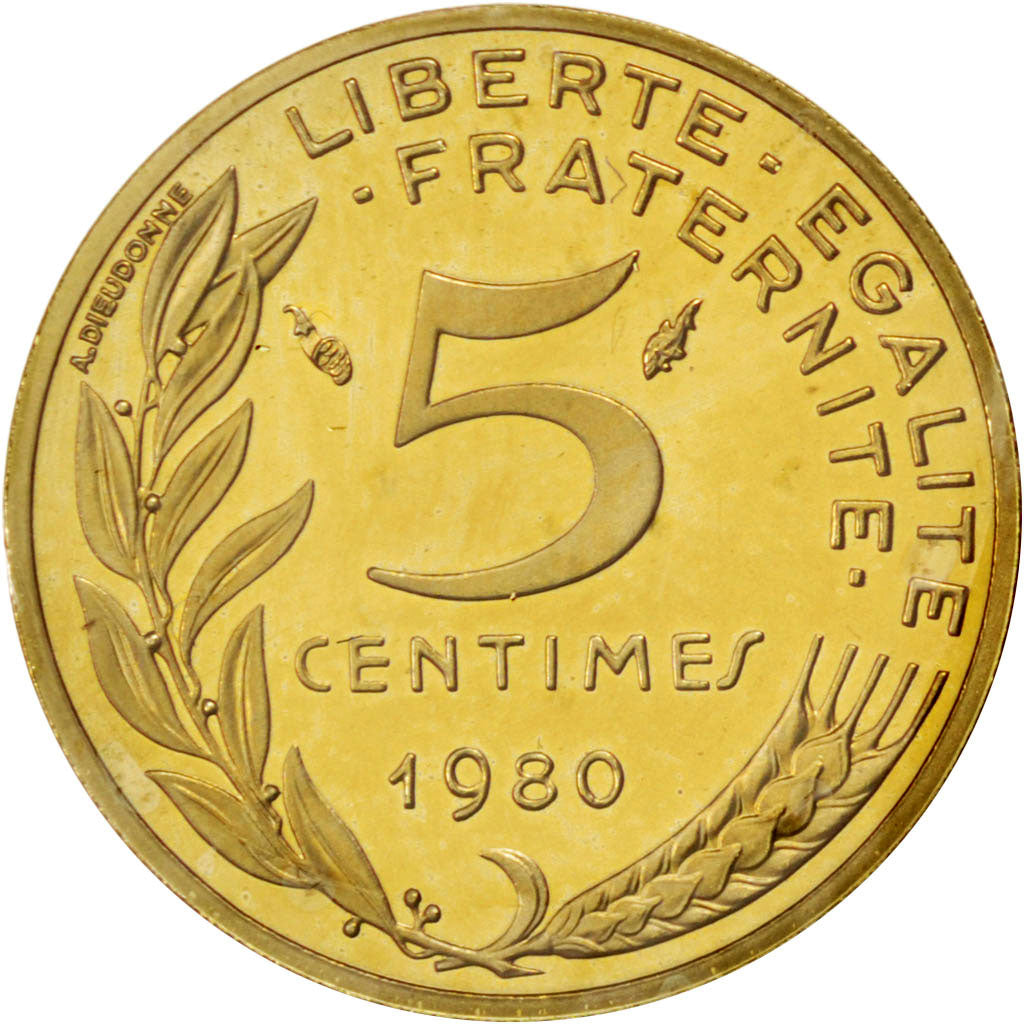 FRANCE, 5 Centimes, 1980, KM #P656, MS(65-70), Cupro-nickel Aluminium, Gadoury..