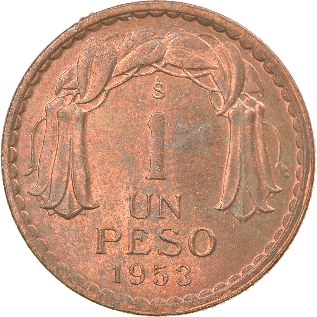 Coin, Chile, Peso, 1953, Santiago, EF(40-45), Copper, KM:179
