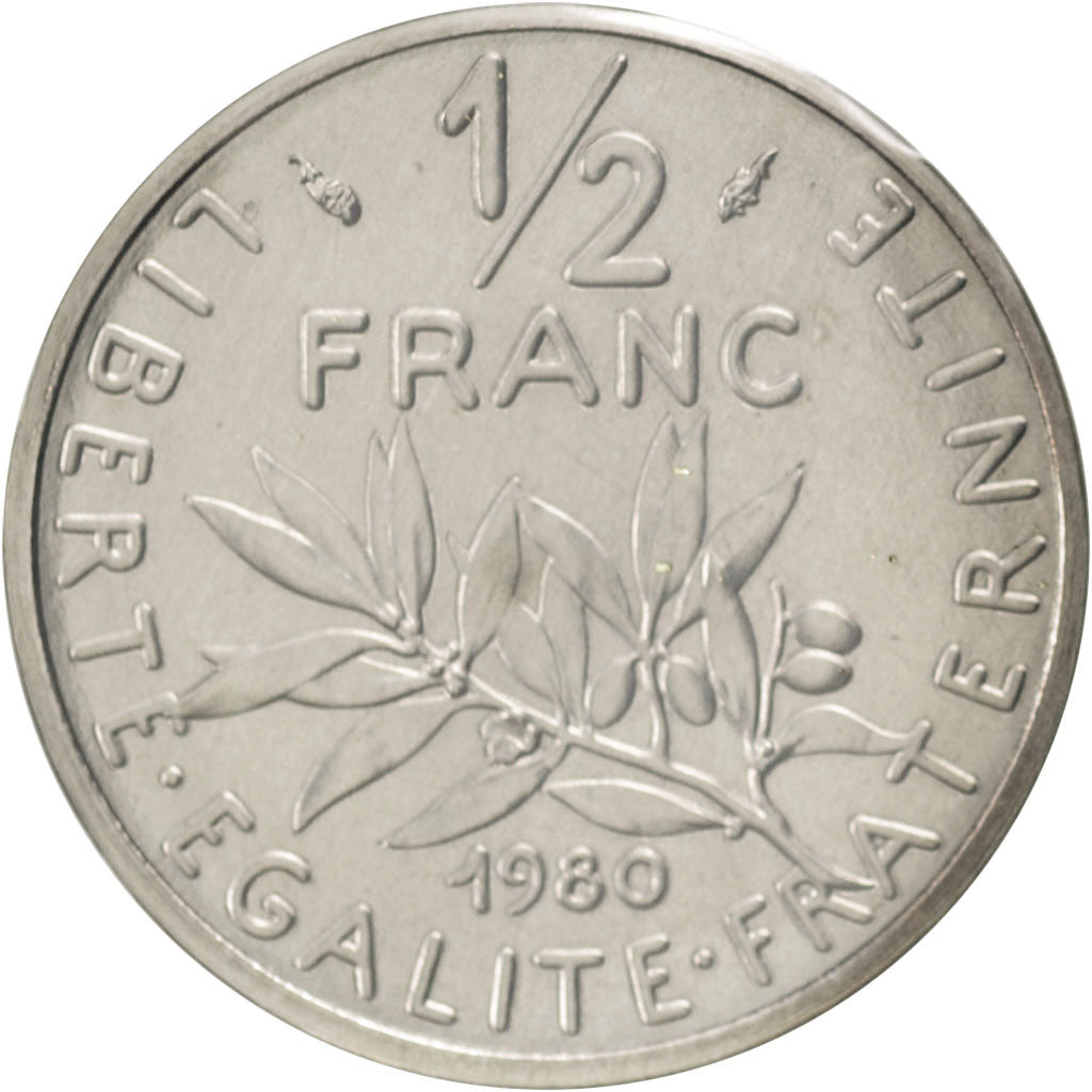FRANCE, 1/2 Franc, 1980, KM #P665, MS(65-70), Nickel, Gadoury #91.P1, 9.00