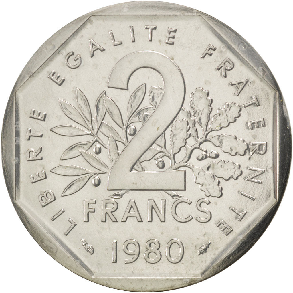 FRANCE, 2 Francs, 1980, KM #P671, MS(65-70), Nickel, Gadoury #123.P1, 15.00