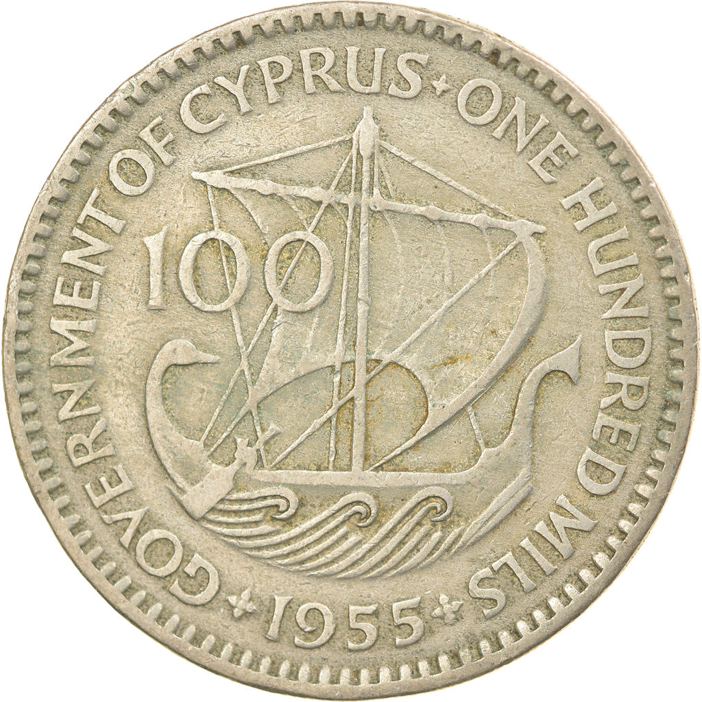 Coin, Cyprus, 100 Mils, 1955, EF(40-45), Copper-nickel, KM:37