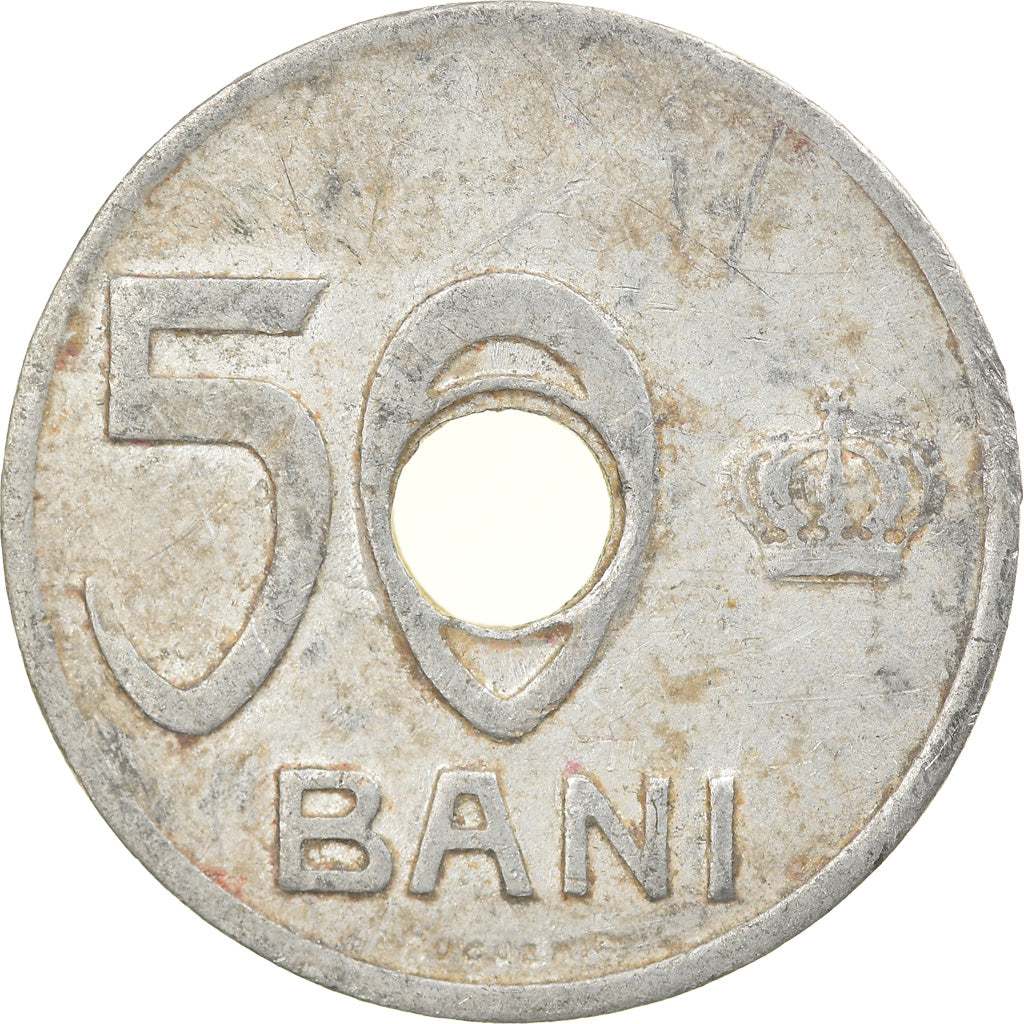Moneda, Rumanía, Ferdinand I, 50 Bani, 1921, Huguenin Freres, MBC, Aluminio