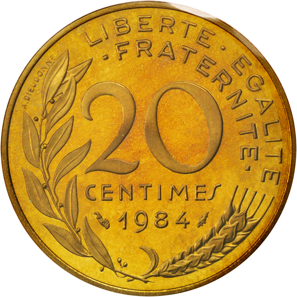 FRANCE, 20 Centimes, 1984, KM #P806, MS(65-70), Cupro-nickel Aluminium, Gadoury.