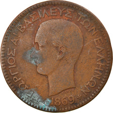 Moneta, Grecia, George I, 10 Lepta, 1869, Strassburg, MB+, Rame, KM:43