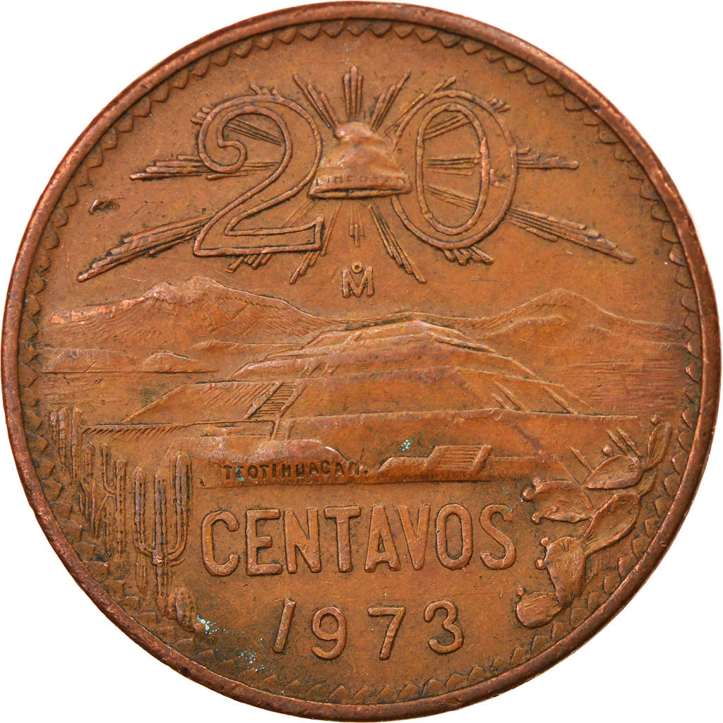 Moneda, México, 20 Centavos, 1973, Mexico City, MBC, Bronce, KM:441