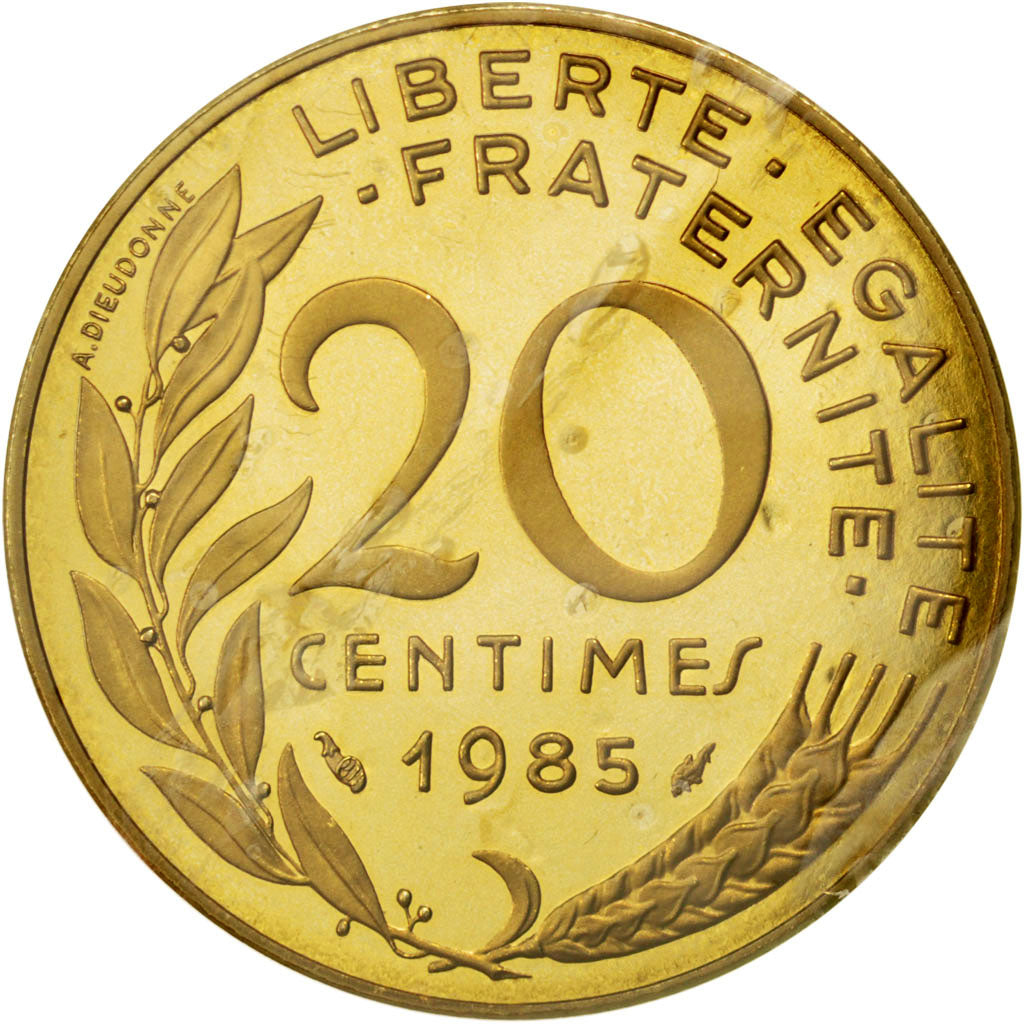 FRANCE, 20 Centimes, 1985, KM #P930, MS(65-70), Cupro-nickel Aluminium, Gadoury.