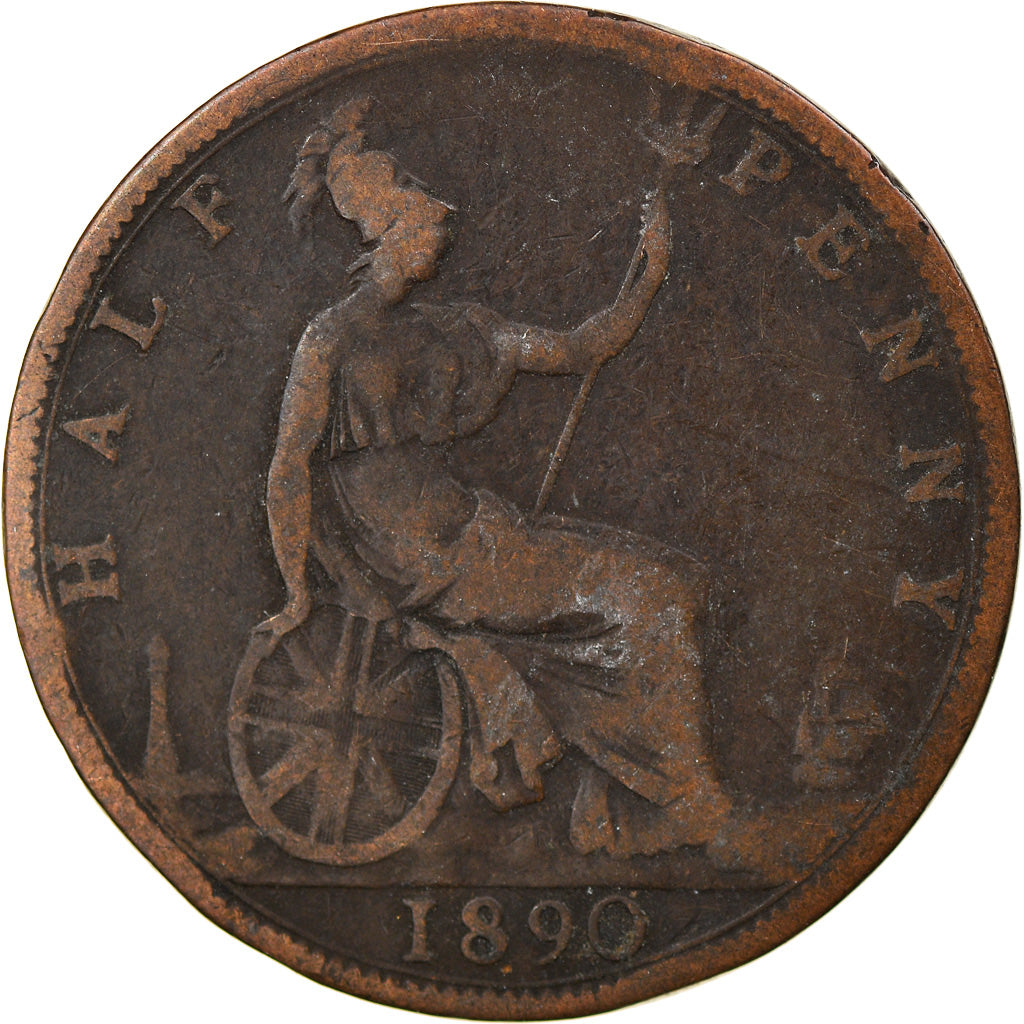 Coin, Great Britain, Victoria, 1/2 Penny, 1890, VG(8-10), Bronze, KM:754