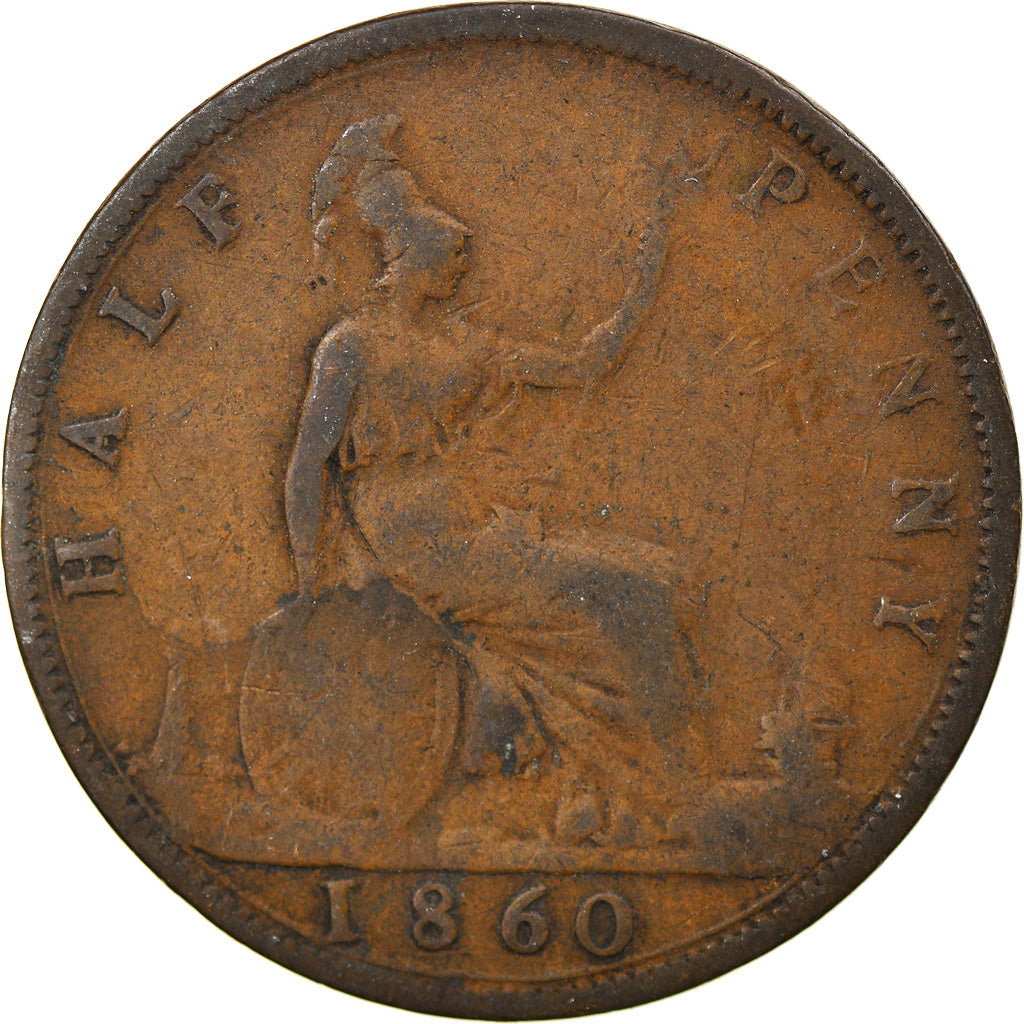 Coin, Great Britain, Victoria, 1/2 Penny, 1860, VG(8-10), Bronze, KM:748.1