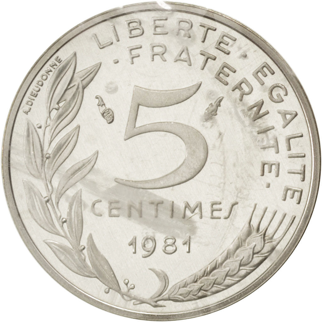 FRANCE, 5 Centimes, 1981, KM #P687, MS(65-70), Silver, Gadoury #22.P2, 5.00
