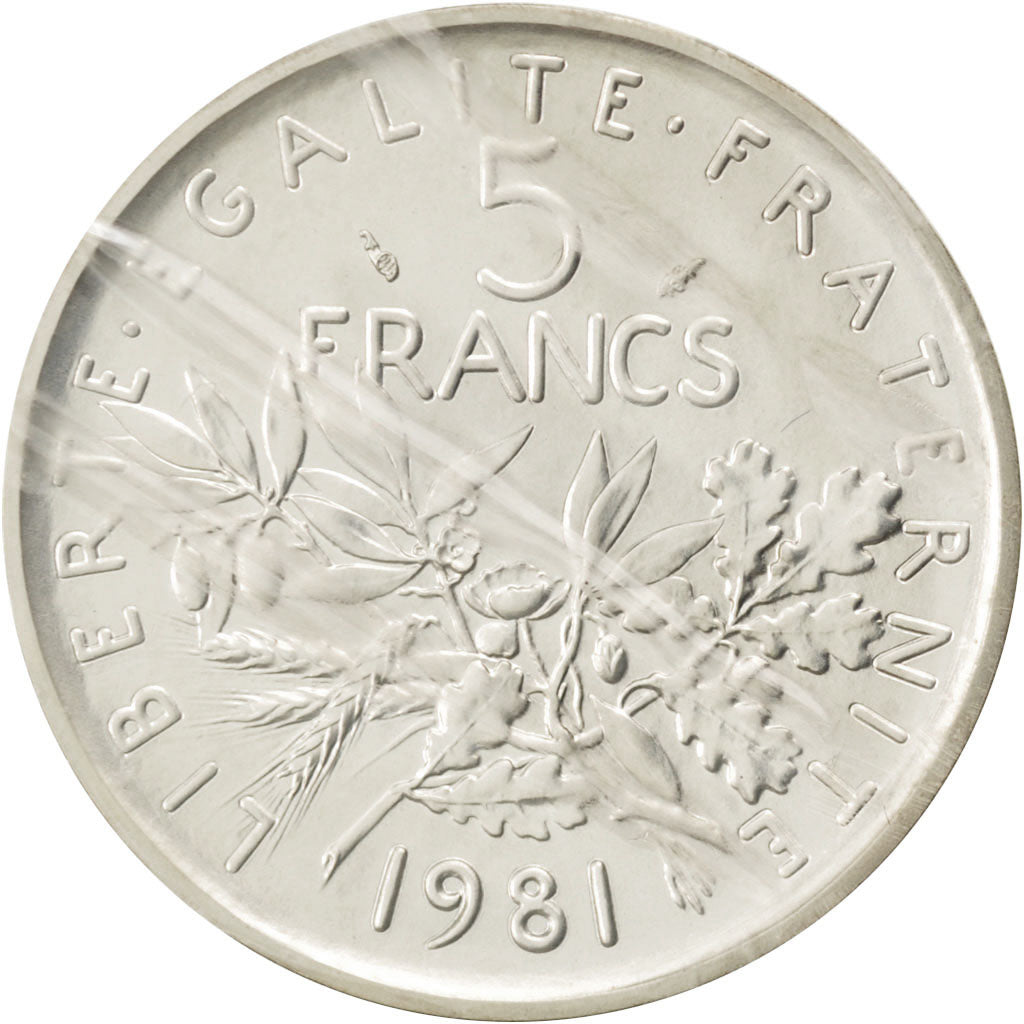 FRANCE, 5 Francs, 1981, KM #P708, MS(65-70), Silver, Gadoury #154.P2, 22.80