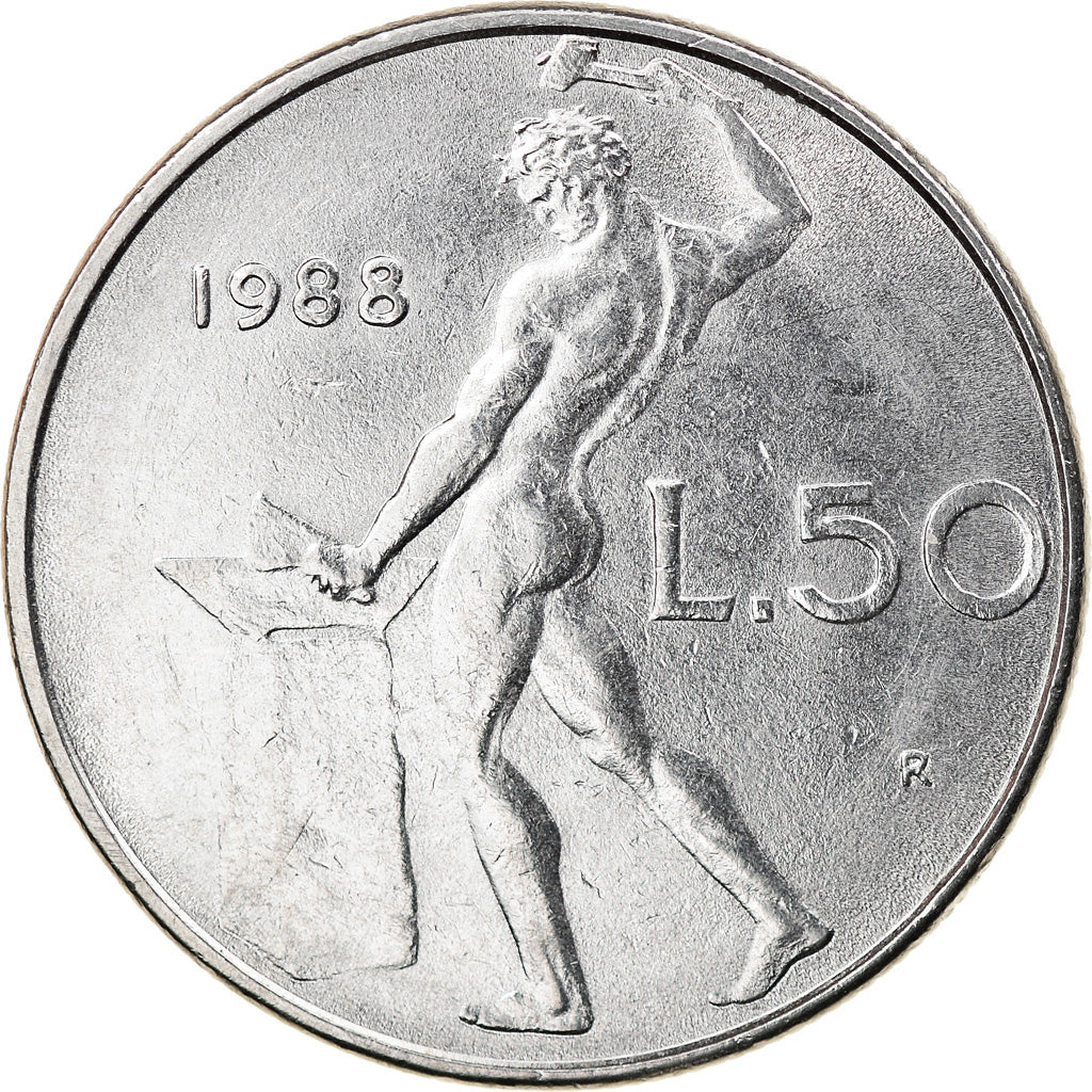 Coin, Italy, 50 Lire, 1988, Rome, EF(40-45), Stainless Steel, KM:95.1
