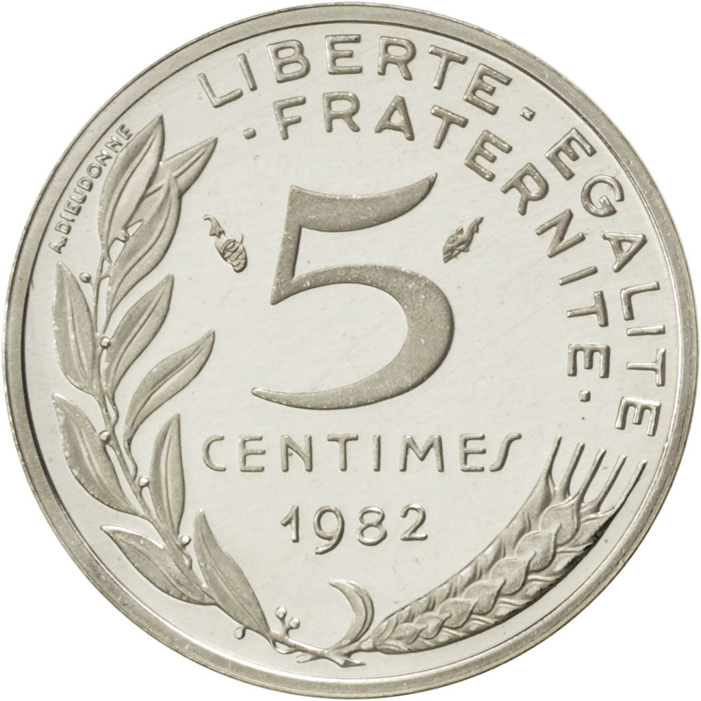 FRANCE, 5 Centimes, 1982, KM #P719, MS(65-70), Silver, Gadoury #22.P2, 5.00