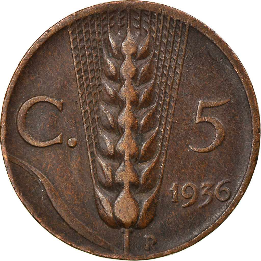 Coin, Italy, Vittorio Emanuele III, 5 Centesimi, 1936, Rome, EF(40-45), Bronze