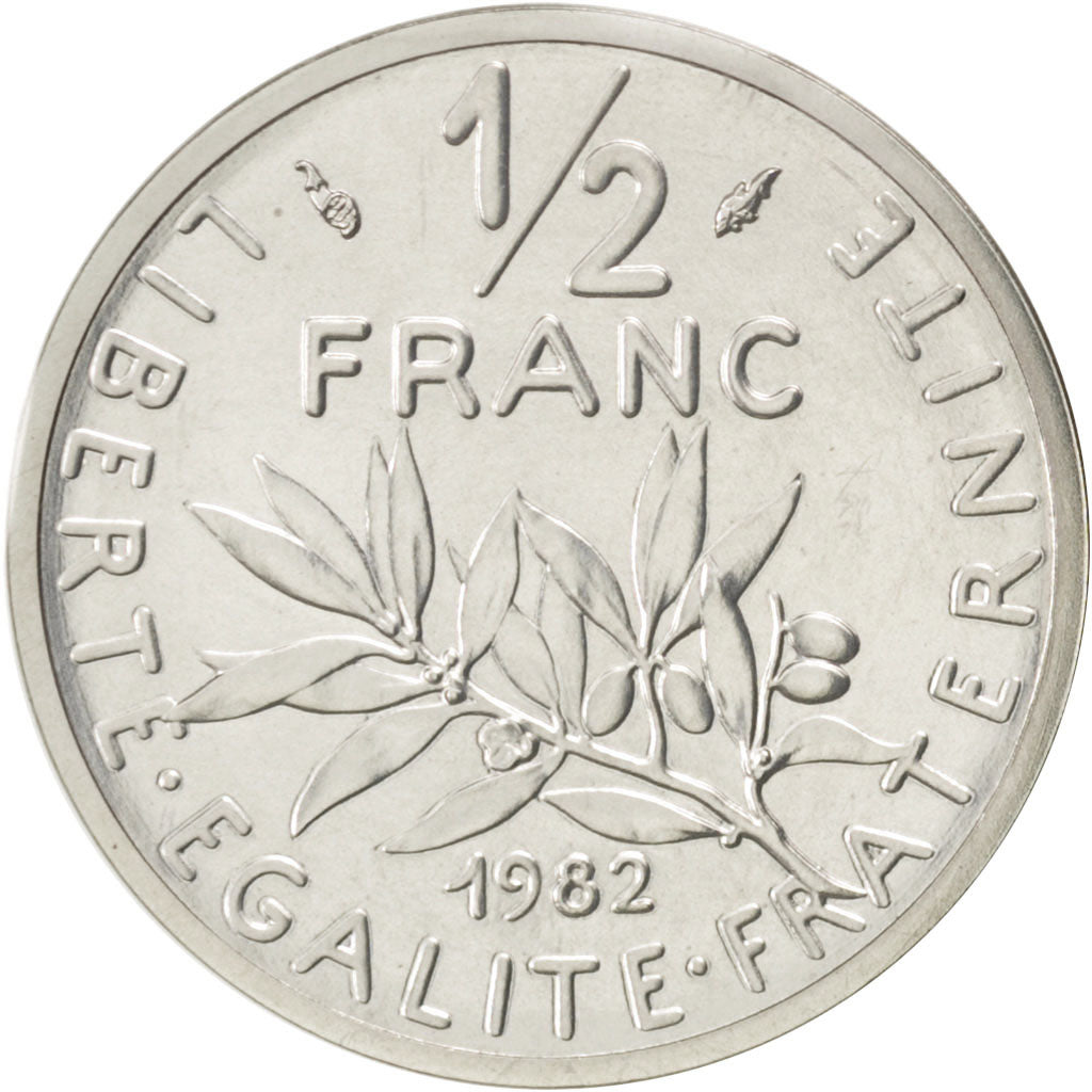 FRANCE, 1/2 Franc, 1982, KM #P728, MS(65-70), Silver, Gadoury #91.P2, 11.00