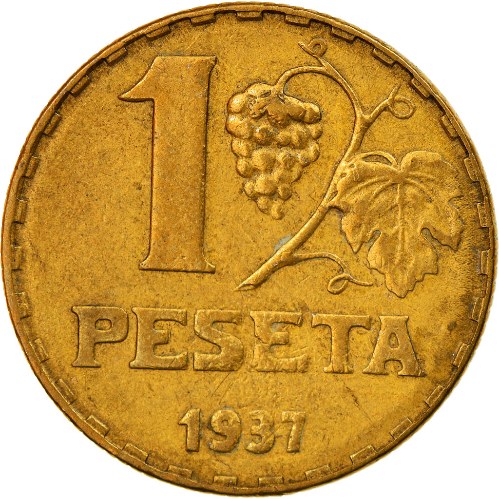 Coin, Spain, Peseta, 1937, EF(40-45), Brass, KM:755