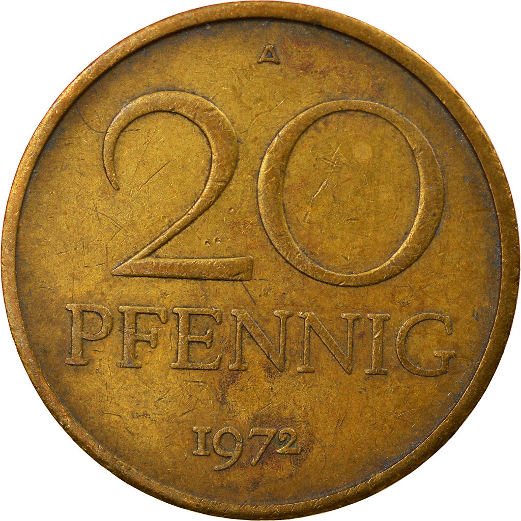 Coin, GERMAN-DEMOCRATIC REPUBLIC, 20 Pfennig, 1972, Berlin, EF(40-45), Brass