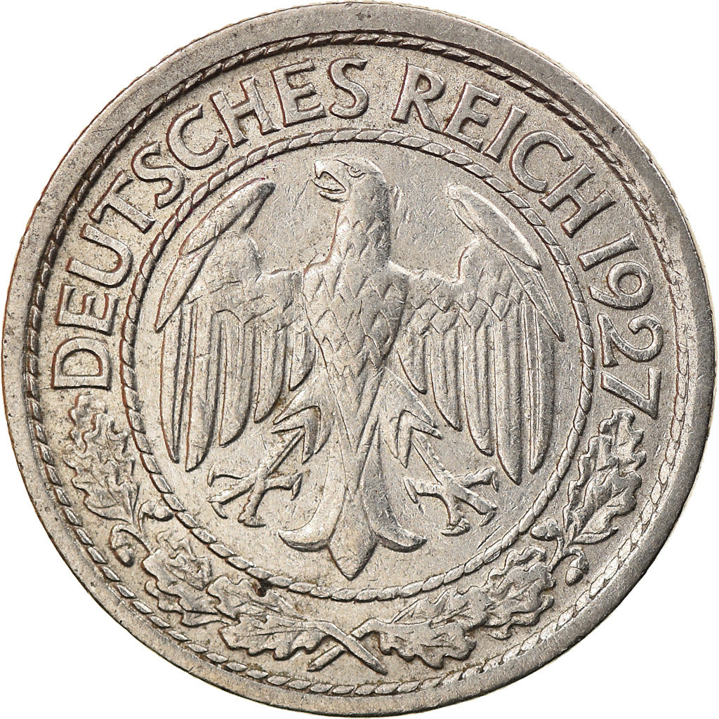 Coin, GERMANY, WEIMAR REPUBLIC, 50 Reichspfennig, 1927, Hambourg, EF(40-45)